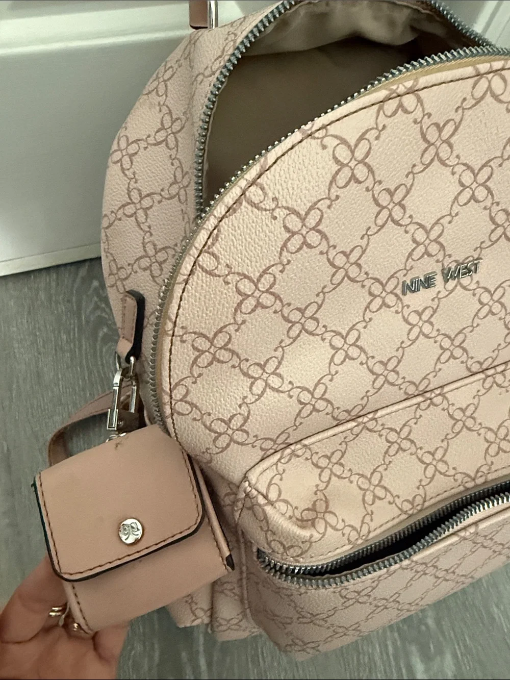 Nine West Blush Pink Monogram Mini Backpack